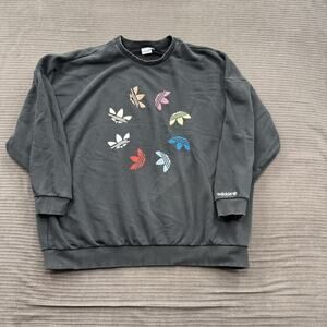 Adidas Sweatshirt Mens XL Black Multicolor Trefoil Crewneck Pullover Logo Casual